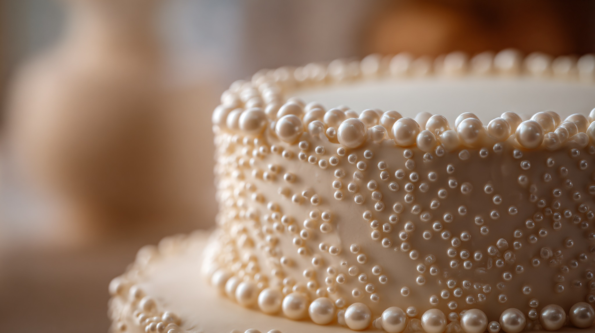 A small, beautifully styled wedding cake on a linen table with soft natural light